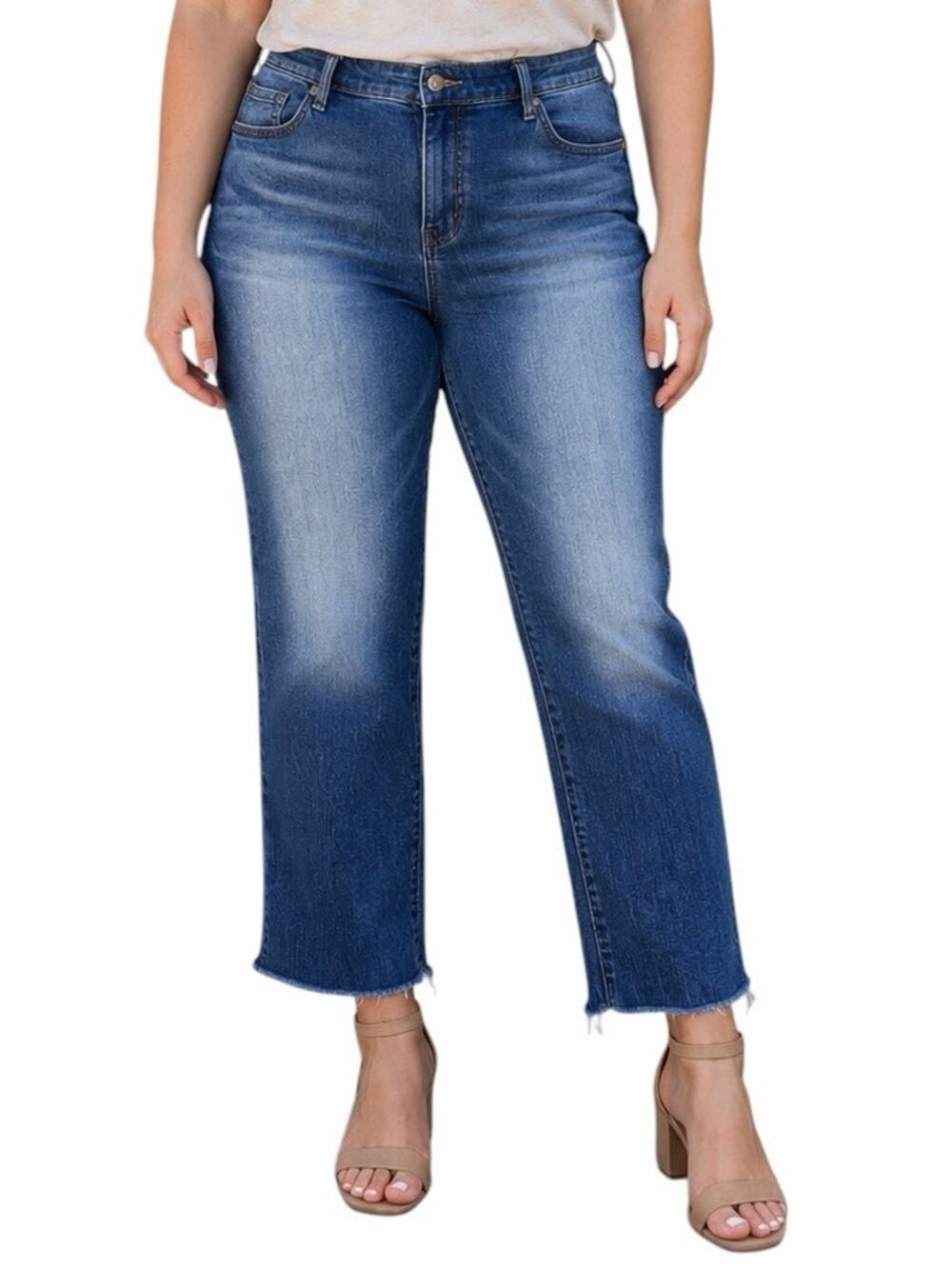 Torrid Raw Hem Ankle Jeans Women’s 20 Stretch Medium Blue Wash Denim Mid Rise